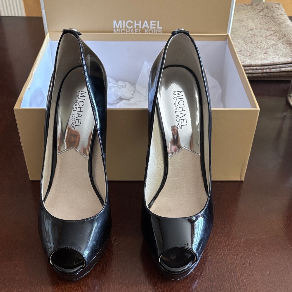 Michael Kors Glossy Black Peep Toe Heels